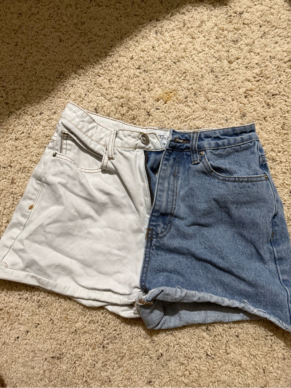 Princess Polly Two-Tone White and Blue Denim Jean Shorts